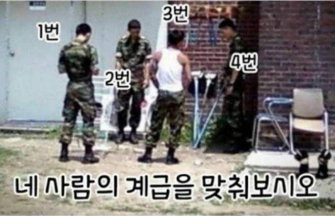 사진 속 네 사람의 계급을 맞춰 보시오