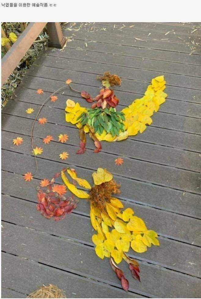 지리산 둘레길 데크에 누군가 남기고 간 작품