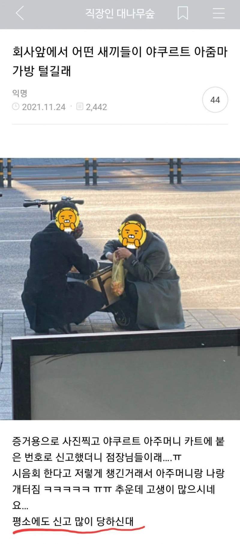 야쿠르트 아줌마 가방 털길래