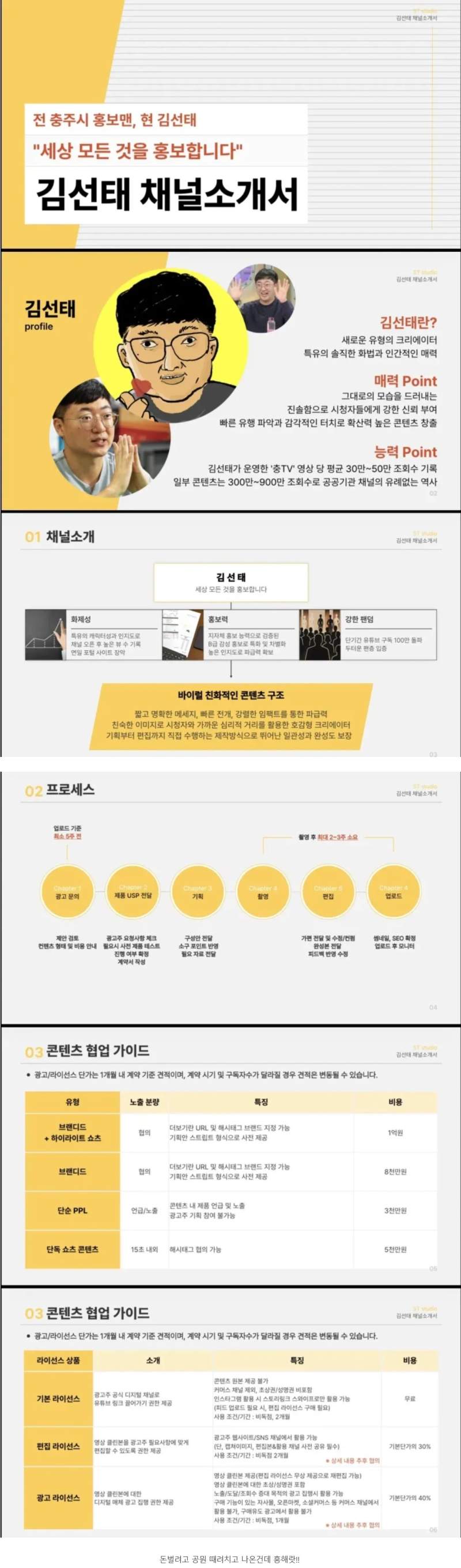 김선태 채널 유튜브 광고 단가공개