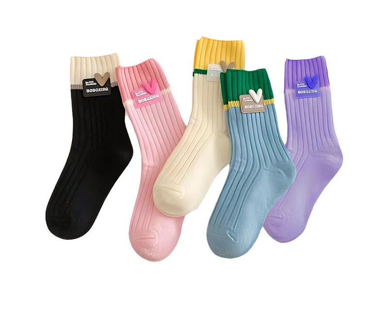 아이뿜 여아용 블링 하트 투톤 골지 양말 5켤레 세트 E27