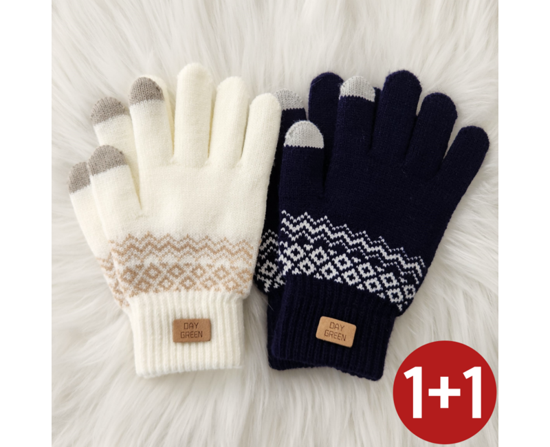 데이그린 커플 니트 에스닉 터치 장갑 1+1