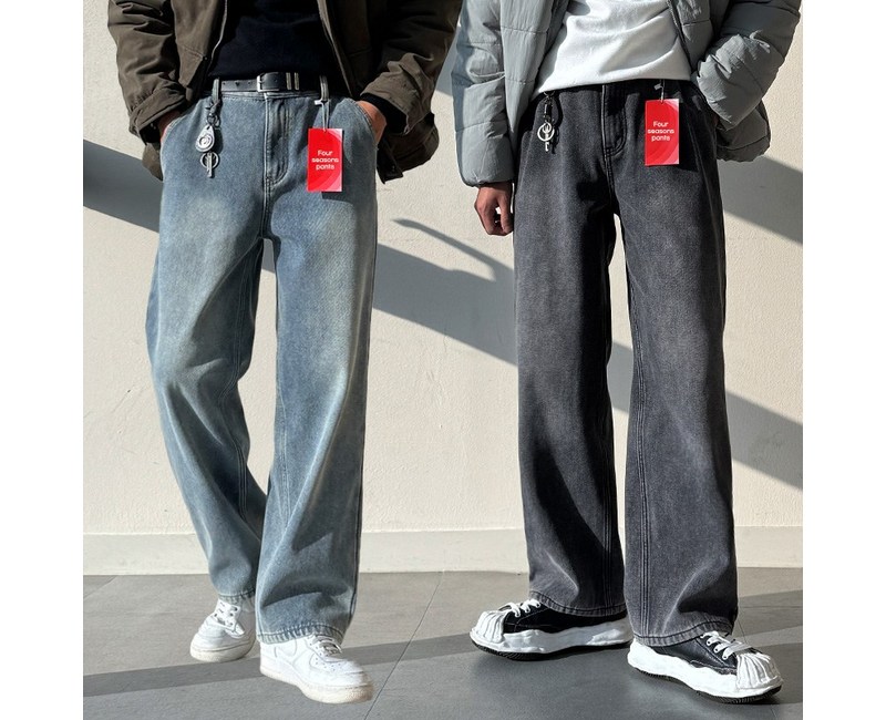 남자 세미와이드 샌드워싱 뒷밴딩 데님 청바지 팬츠 빅사이즈