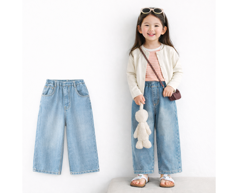 유아동 데님팬츠 남아 여아 청바지 키즈 일자핏 데일리룩 밴딩 예가와이드팬츠