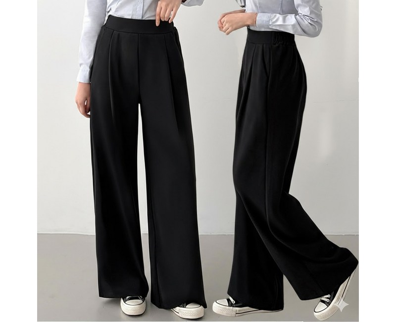 핏오짐 여성 원턱 와이드 일자 슬랙스 밴딩 와이드팬츠 스판 바지