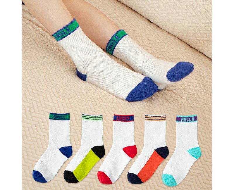 베이스알파에센셜 아동 메쉬 컬러 포인트 양말 5종 세트