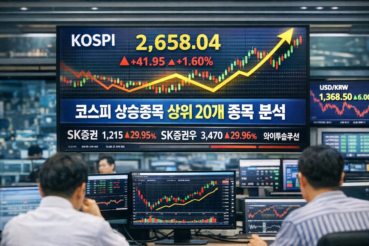 코스피 상승종목 분석 SK증권 상한가 포함 상위 20개 종목 흐름 정리