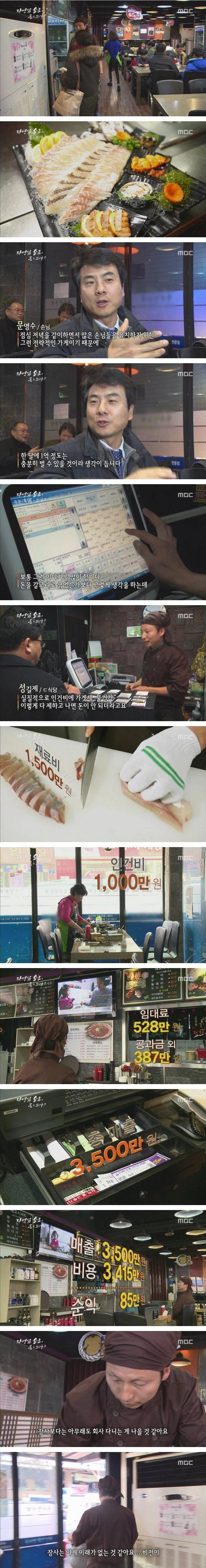매출이 3,500만원인데 순이익이 85만원이라는 횟집