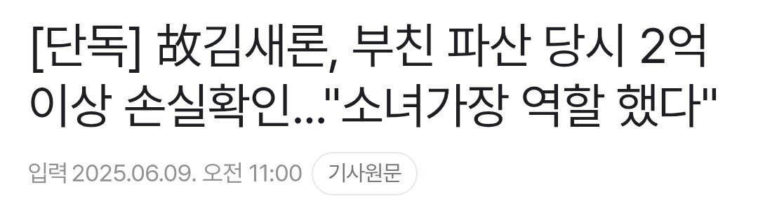 [단독] 故김새론, 부친 파산 당시 2억 이상 손실확인..."소녀가장 역할 했다"