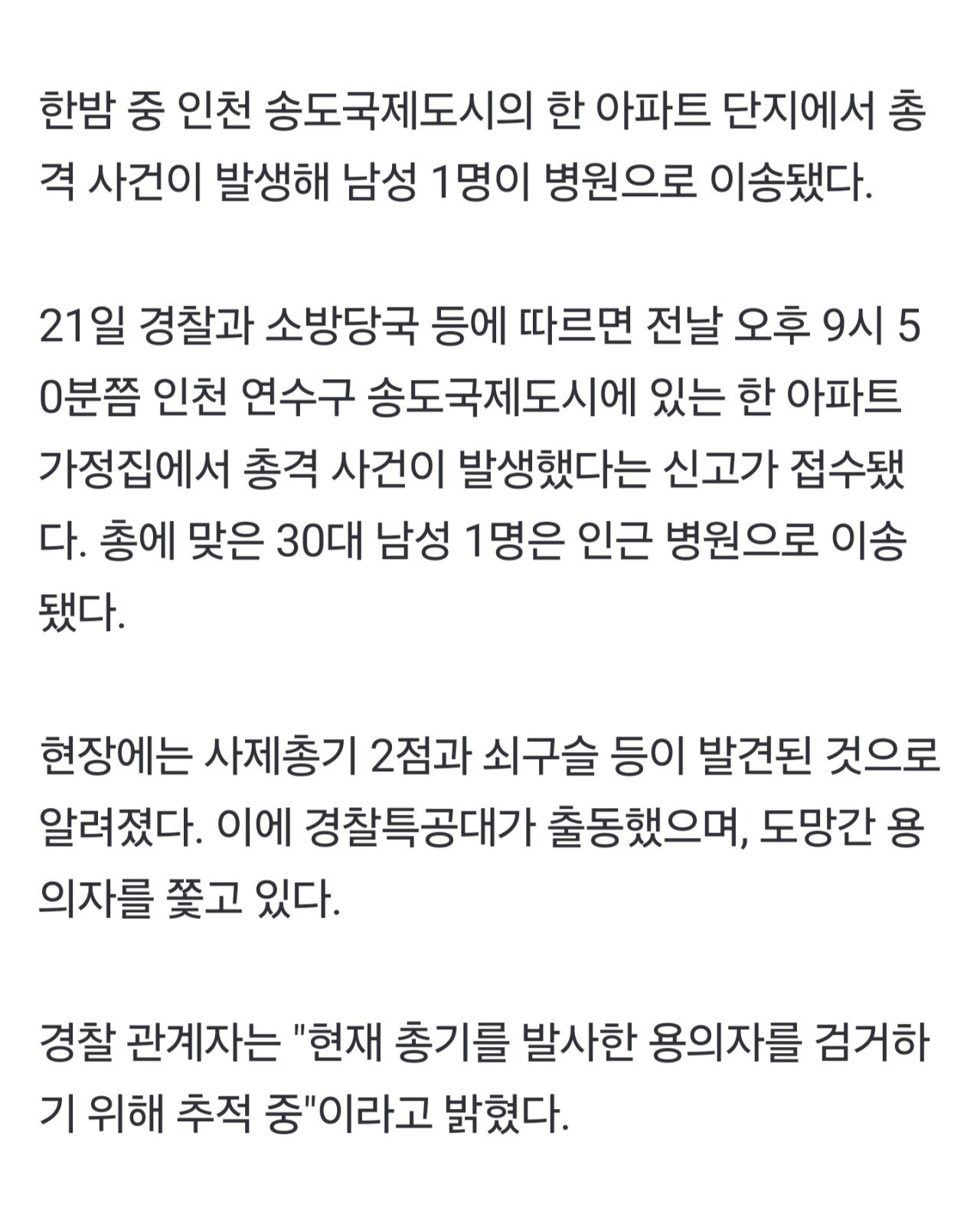 송도) 현장에는 사제총기 2점과 쇠구슬 등이 발견된 것으로 알려졌다.