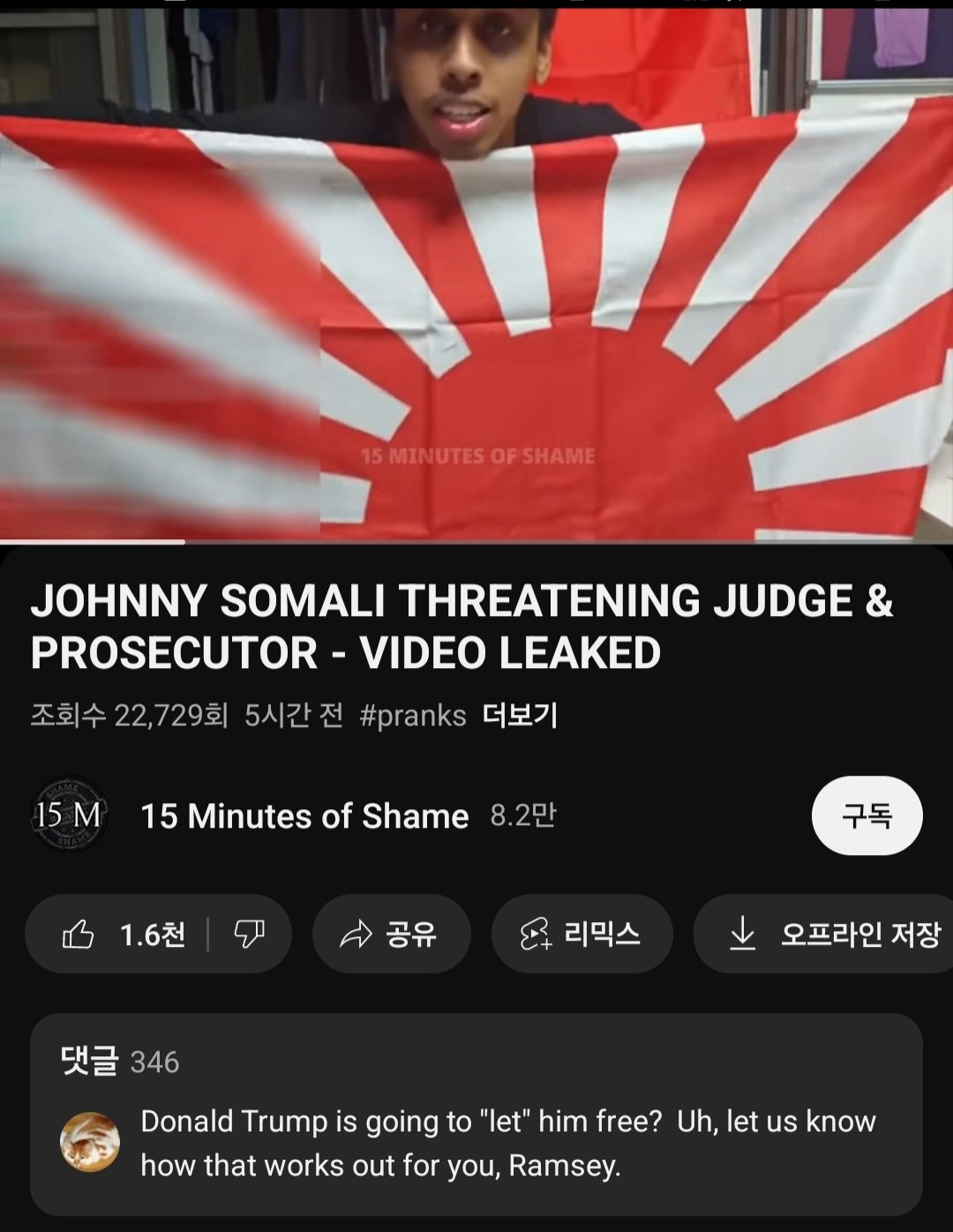 조니 소말리, 전범기 들고 또 망언