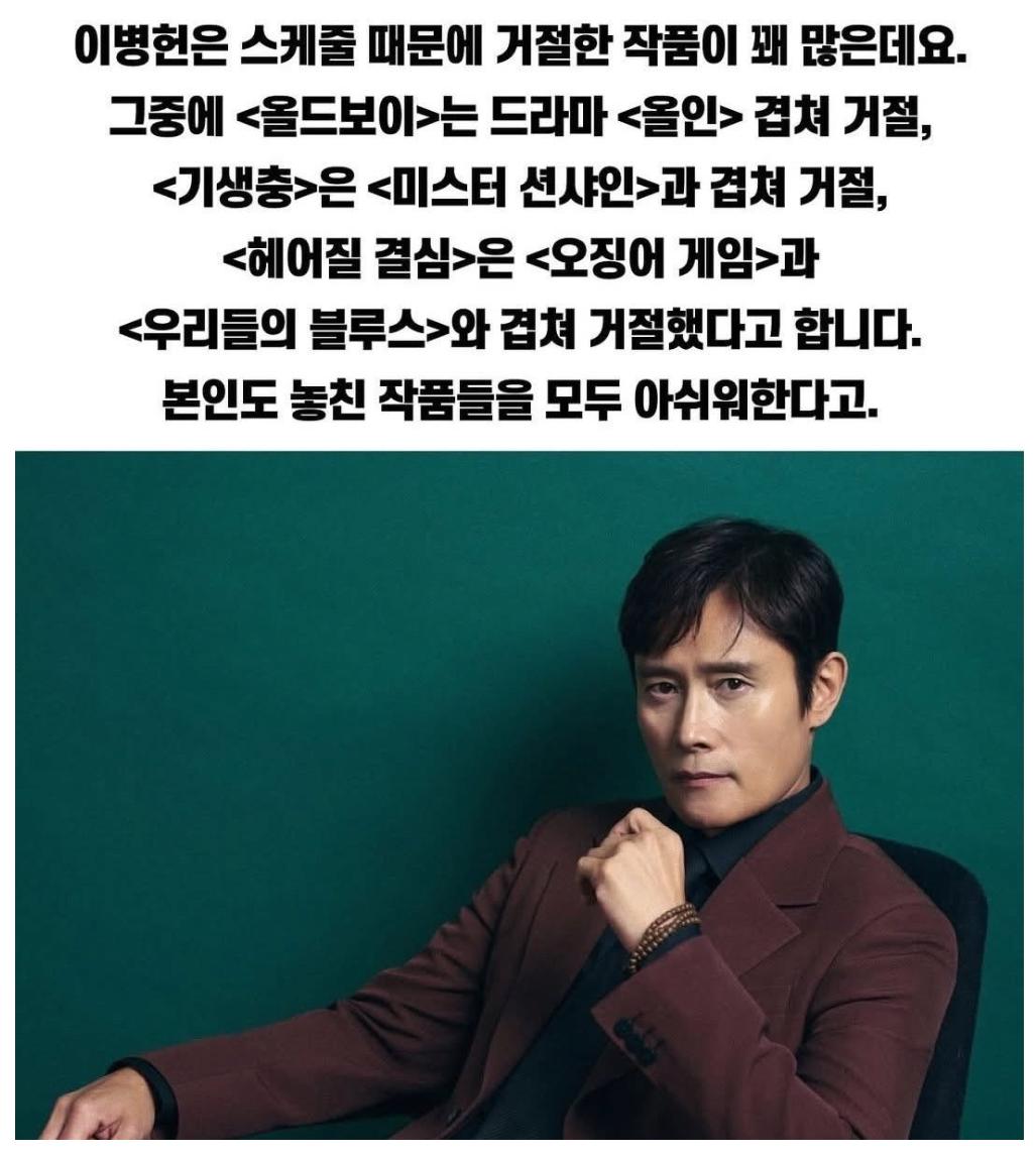 이병헌이 스케쥴 때문에 거절한 작품