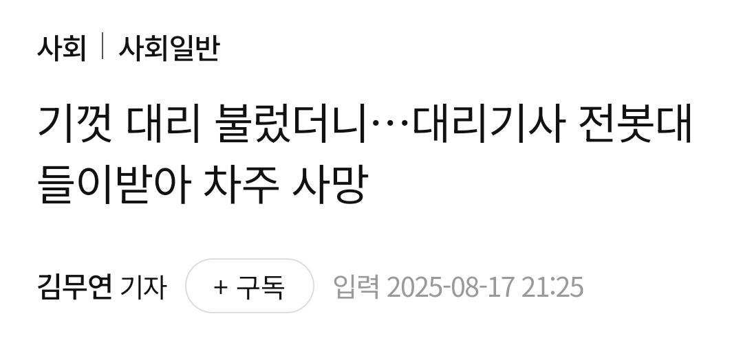 기껏 대리 불렀더니…대리기사 전봇대 들이받아 차주 사망