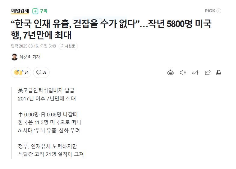 “한국 인재 유출, 걷잡을 수가 없다”…작년 5800명 미국행, 7년만에 최대