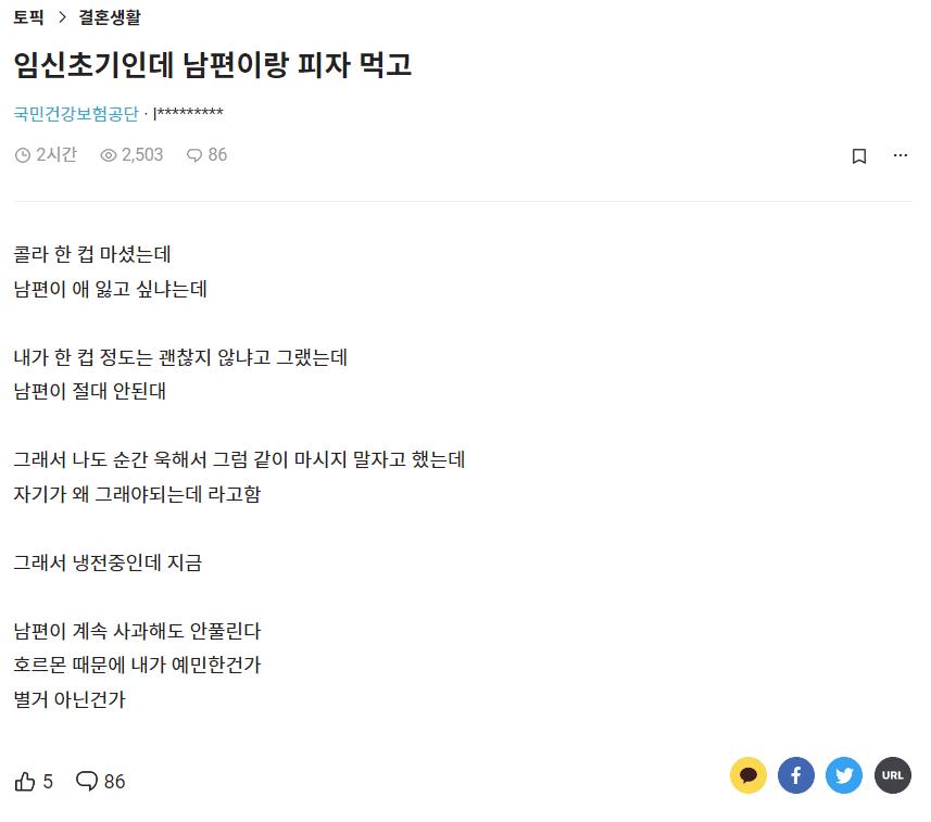 임신초기인데 남편이랑 피자 먹고.blind