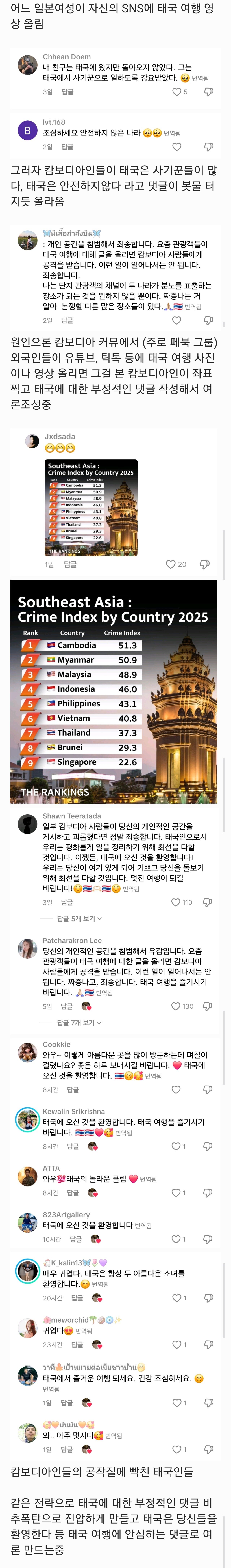 일본여성 여행 영상에 태국vs캄보디아인들 난리난 이유