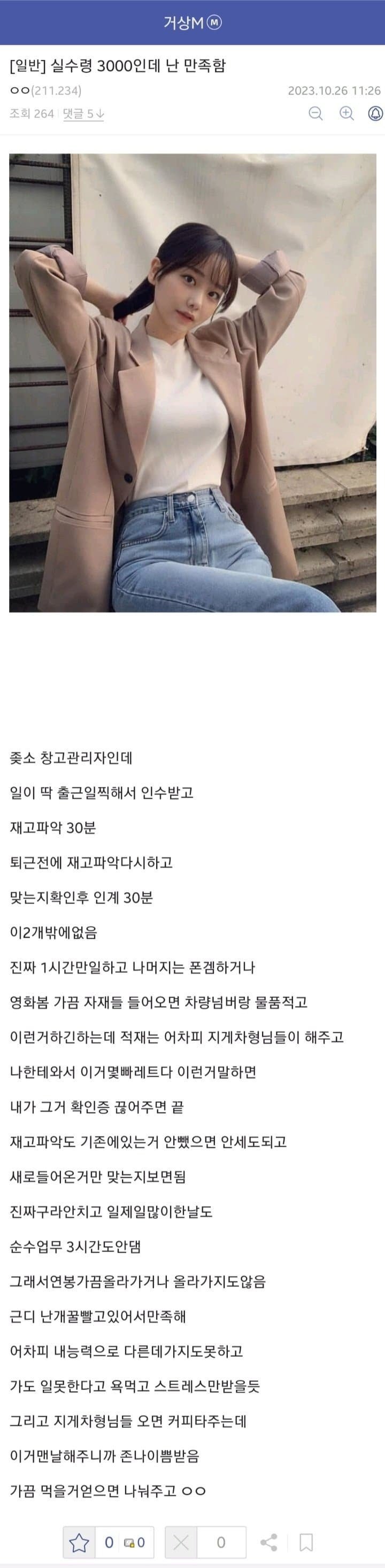 실수령 3000인데 직업에 만족하는 디씨인
