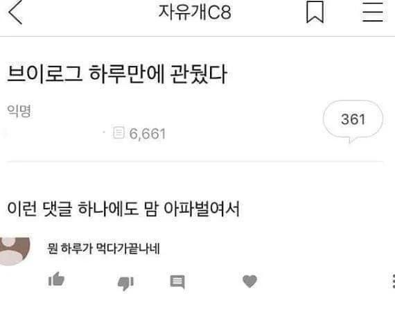 여시언냐가 브이로그를 하루만에 관둔 이유