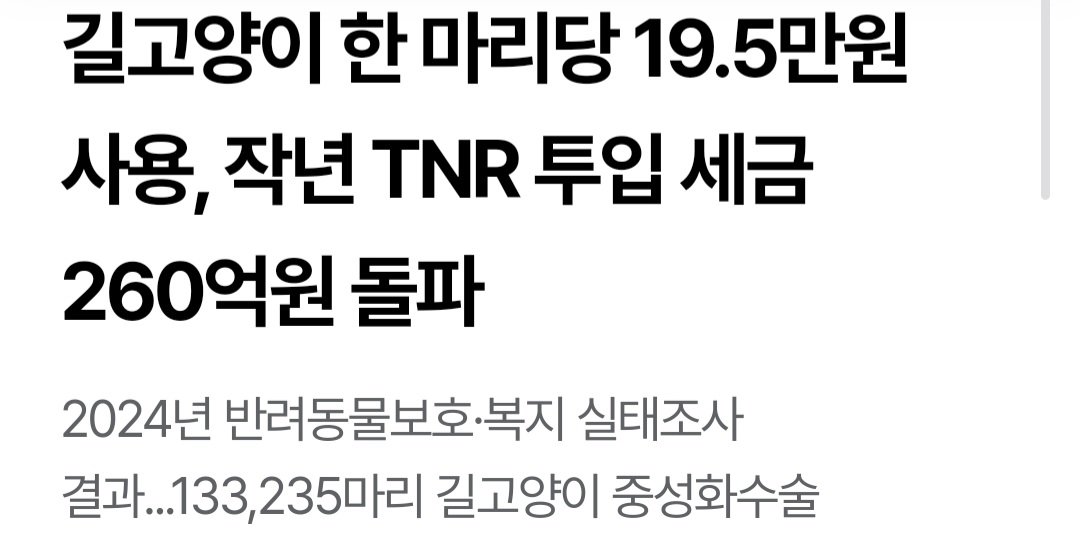 작년 야생고양이 거세수술로 260억 세금 사용 ㅋㅋ