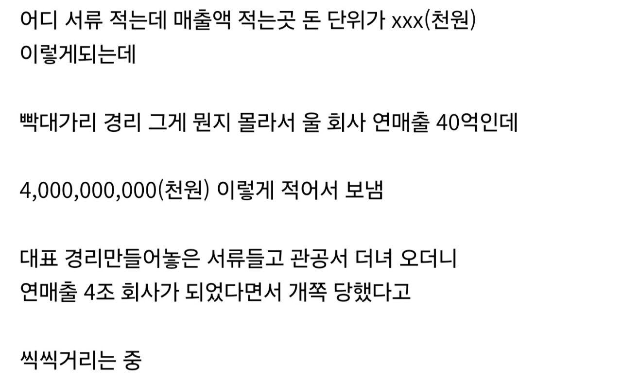 경리 때문에 우리 갑자기 중견기업 되버림