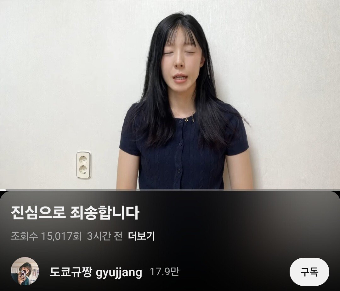 17.9만 유튜버 도쿄규짱 2차 사과내용