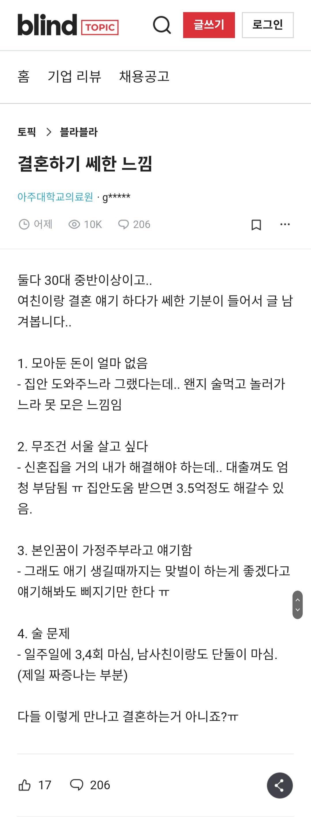 결혼하기 쎄한 느낌.blind