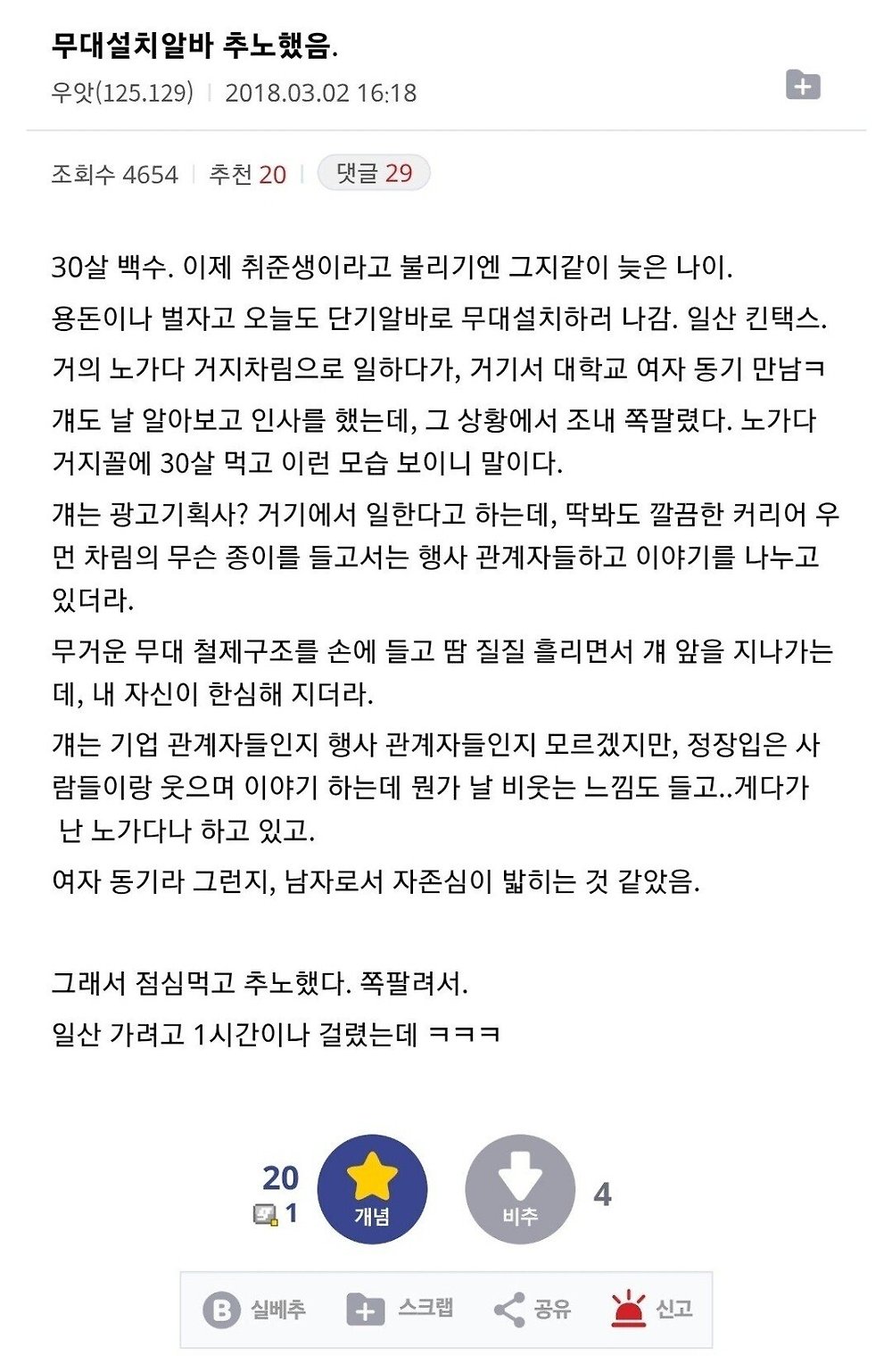 일당 알바 갔다가 대학 동창 만난 디시인인 추노한 이유