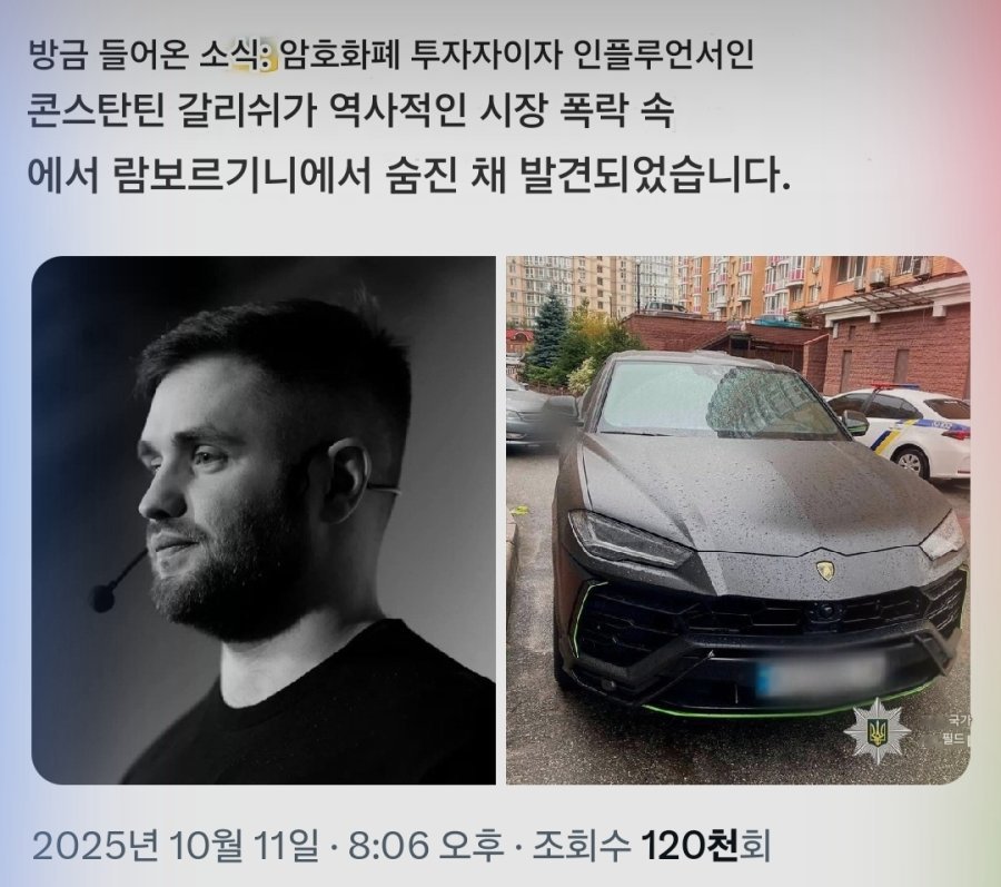 코인 폭락으로 암호화폐 투자가 람보르기니에서 사망한 채 발견