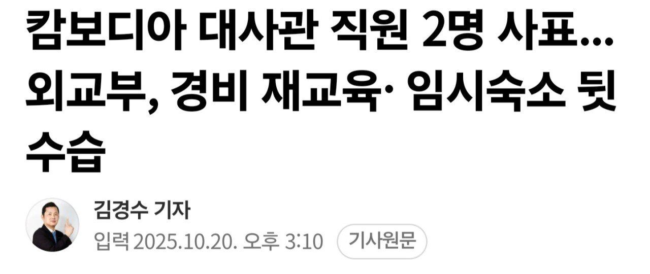 캄보디아 대사관 직원 2명 사표