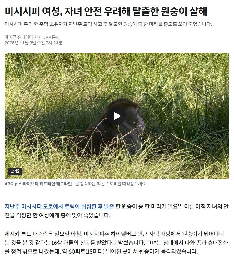 미국에서 바이러스 감염된 채 도망친 원숭이 근황