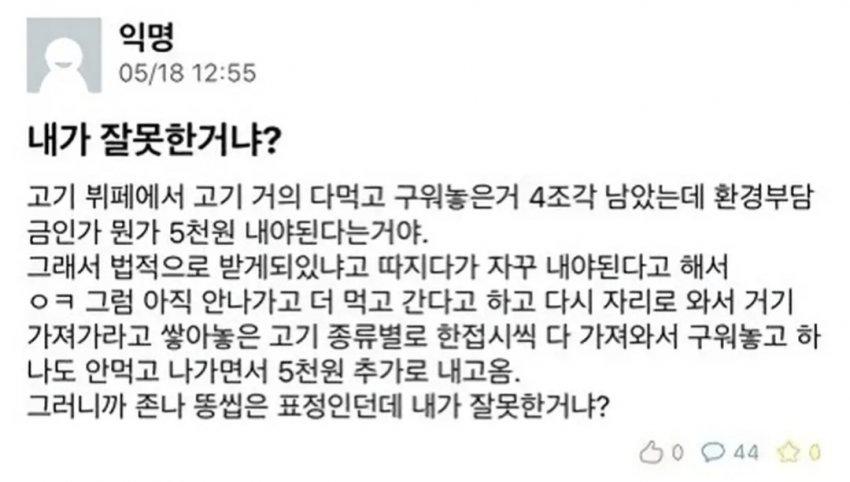 고기 뷔페 환경부담금 진짜 낸 사람