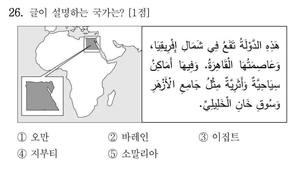 올해 수능 아랍어 문제 근황