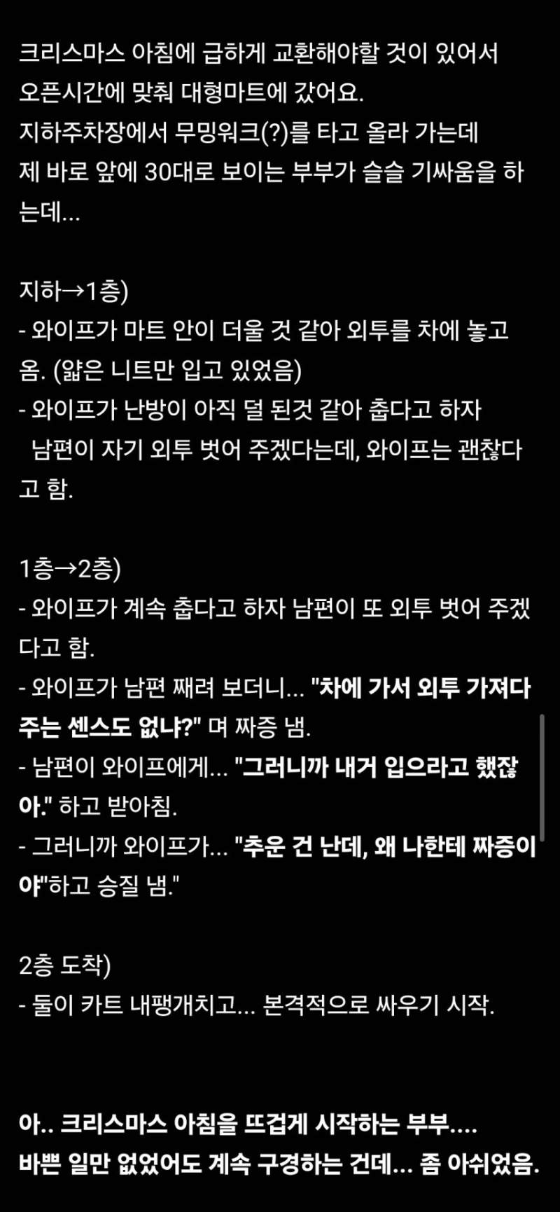 크리스마스 아침부터 대형마트에서 부부싸움하는 걸 봤네요