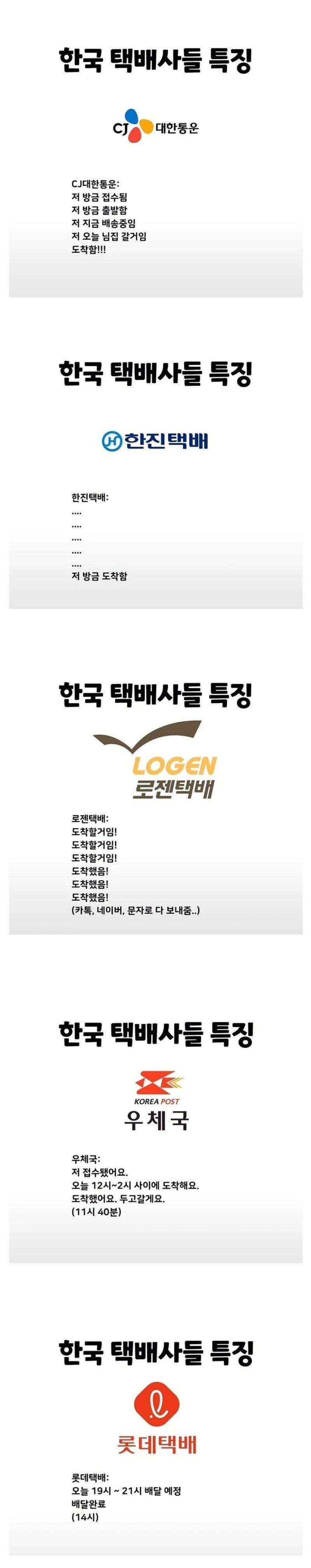 한국 택배사들 특징